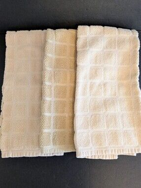 Towels Hand or Kitchen Set of 3 Tan and Brown Waffle Weave Kitchen Towels